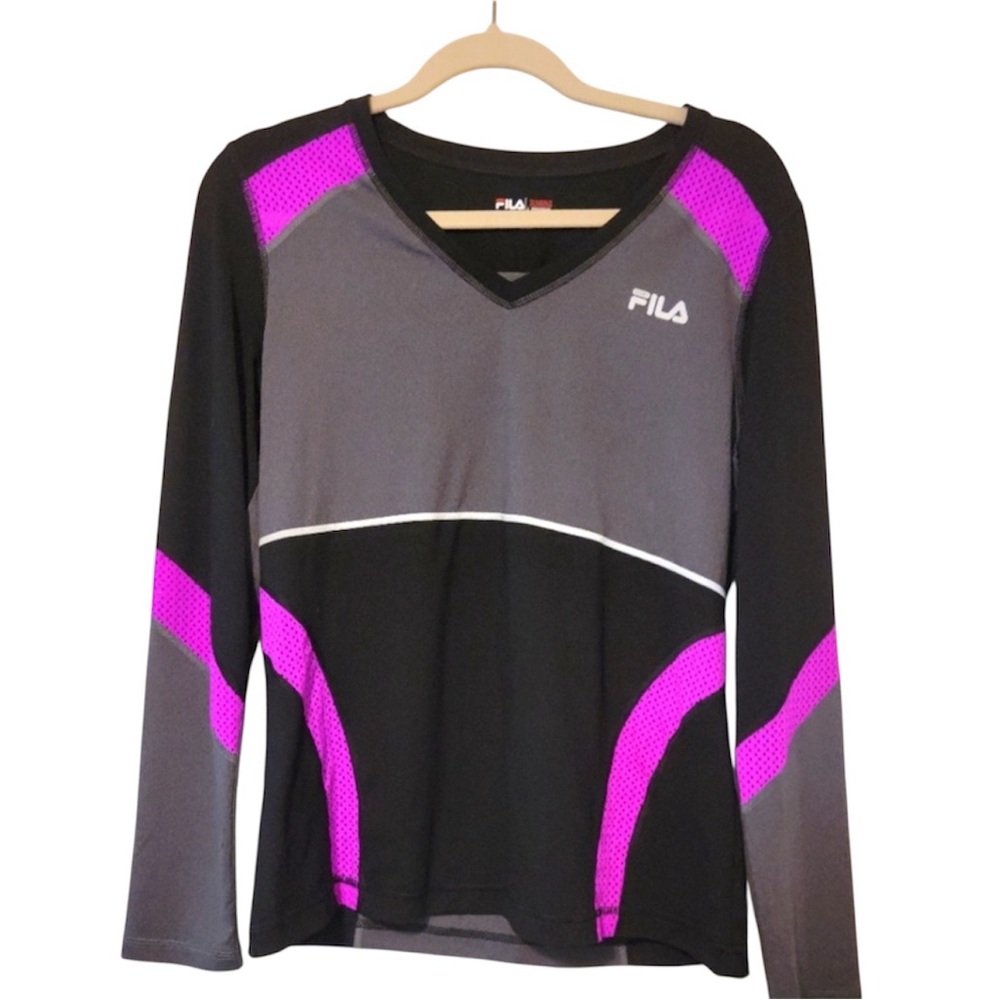 Fila Black and Purple Athletic Long Sleeve Shirt